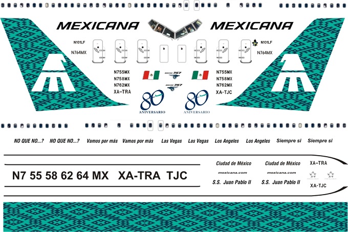 8aDecs.::.Decals Catalogue MEXICANA 757-200 GREEN MAT DECALSET